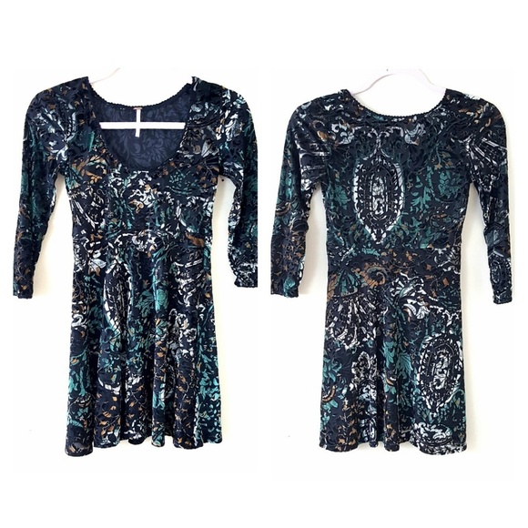 Free People Black Sheer & Velvet Floral Mini Dress - Picture 3 of 8